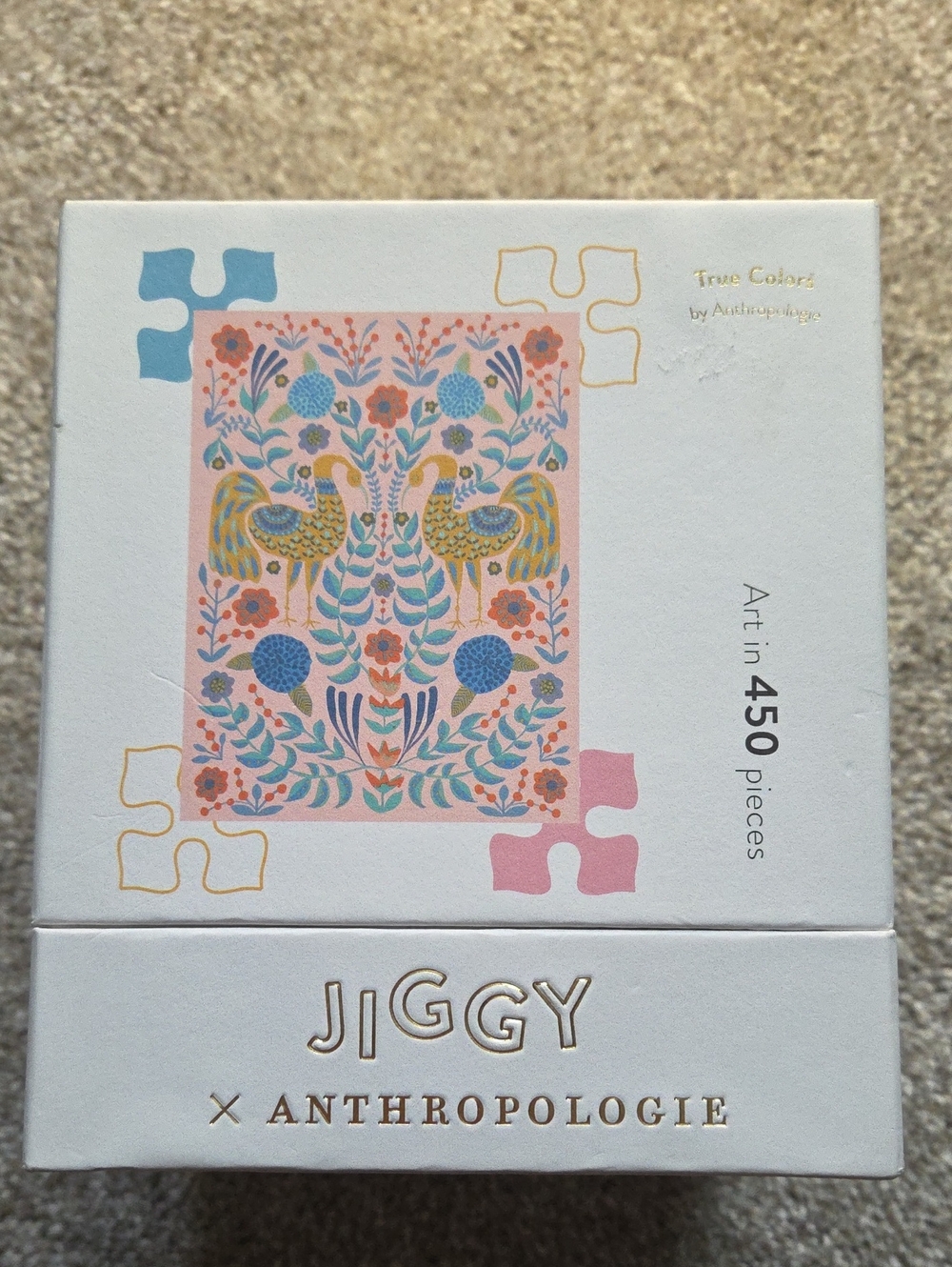 Anthropologie Jiggy Pastel Floral Peacock Puzzle - Pink, Blue, Yellow